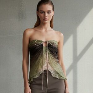 VINTAGE Y2K Laundry by Shelli Segal Silk Strapless Blend Top in Green & Brown XS